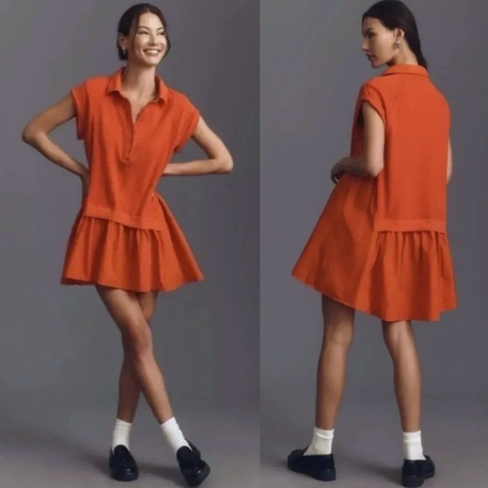 Daily Practice Anthropologie Red Tiered Polo Mini Dress Small EUC Mixed Media - Picture 1 of 11